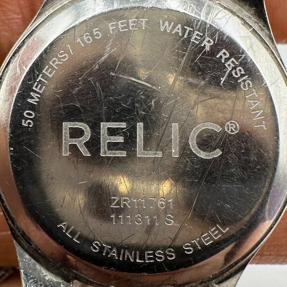 3/$30 Relic Watch Women Silver/ Gold Crystal Bezel Date Window MOP Dial 6.5" - Picture 8 of 16